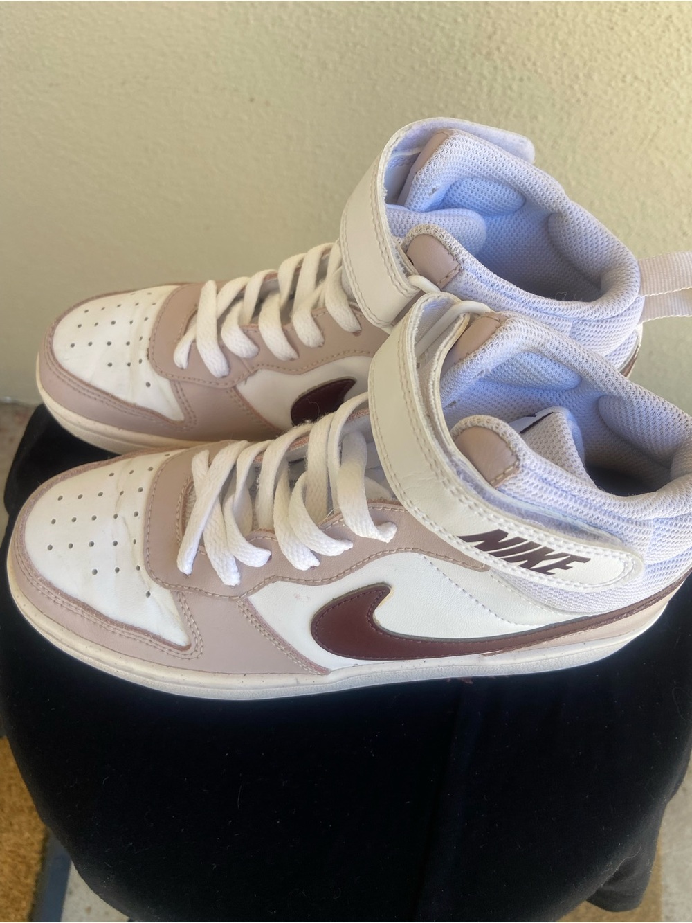 Nike Mid-Top Sneakers in White, Light Pink, and Maroon